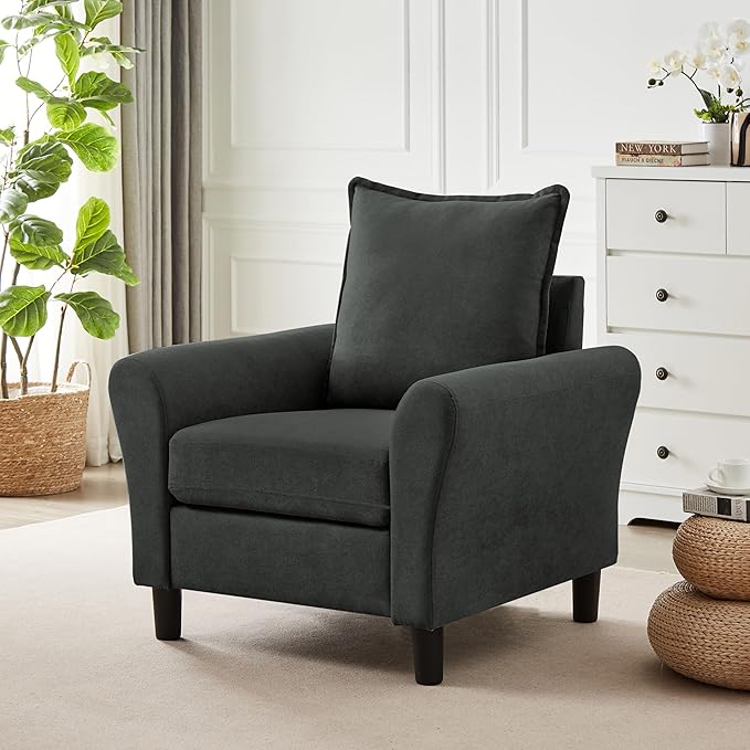 Mid-Century Accent Chair, Modern Linen Fabric Armchair