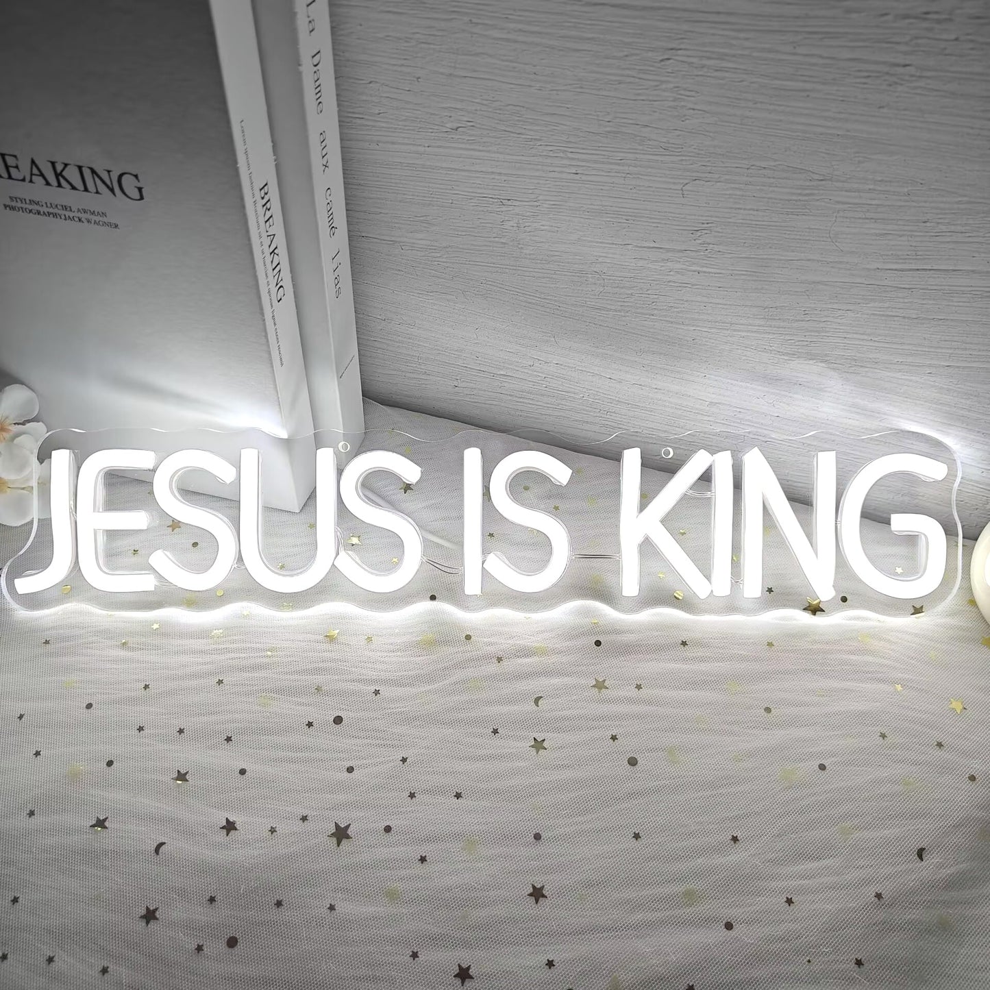 Vveikea Jesus Is King Neon Sign Jesus Led Sign Dimmable Christ Is King Neon Light Sign Easter Lights God Light Up Sign for Christian Wall Decor Easter Christmas Gifts