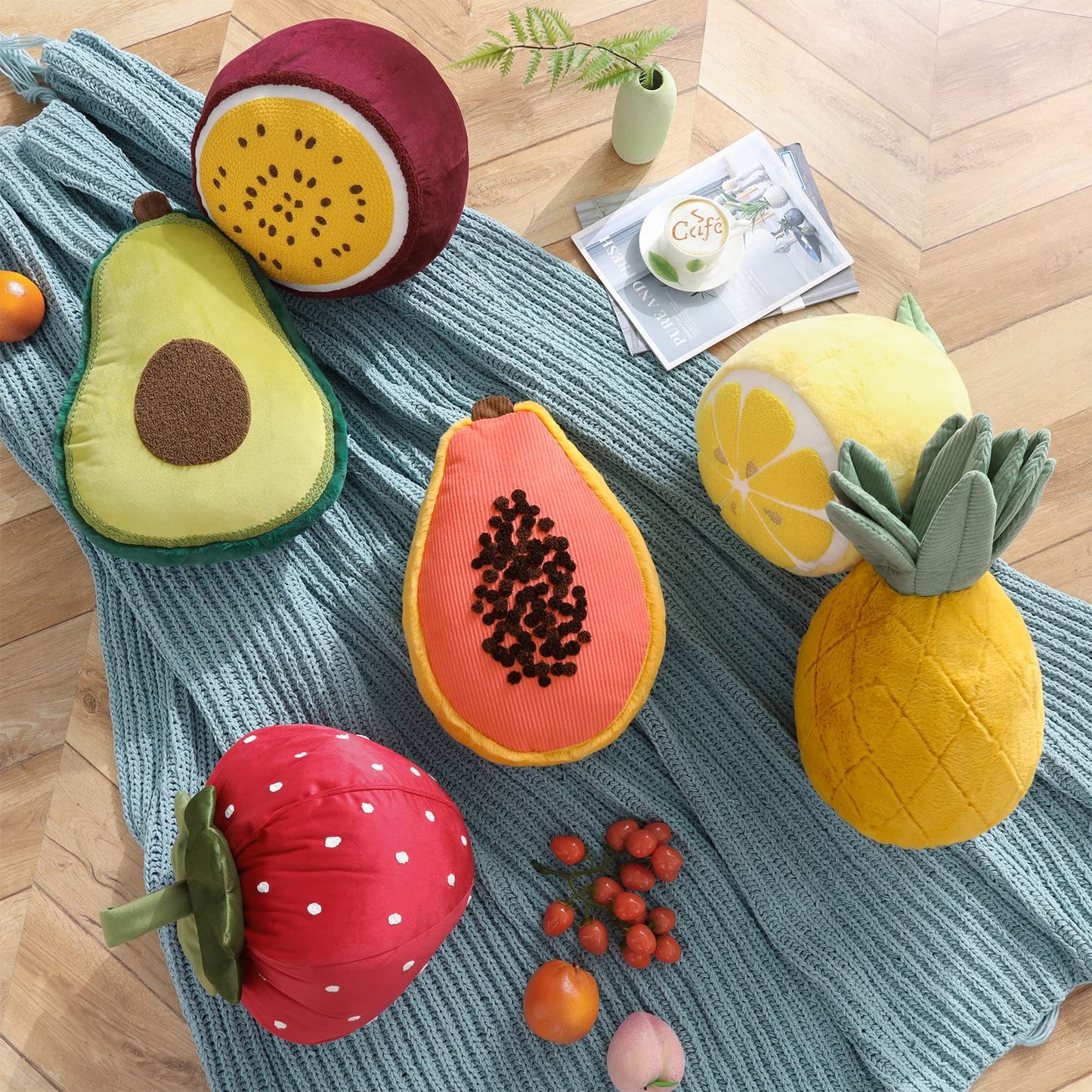 Phantoscope Papaya Shaped Throw Pillow, Fruit Themed Cushion for Couch, Bed and Chair, Pink, 10 x 15 inches