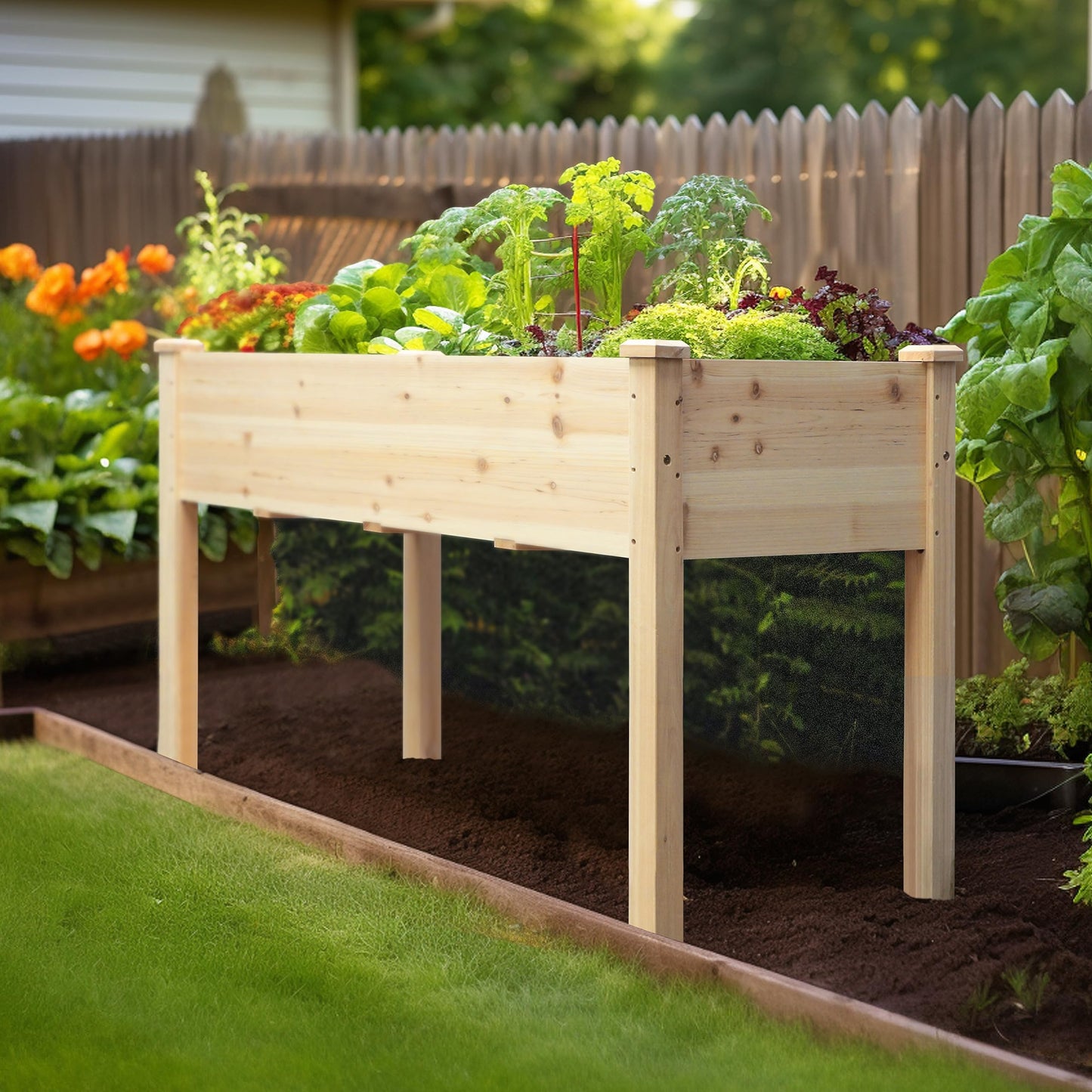 MUPATER 4x2FT Raised Garden Bed, Elevated Planter Box with Drainage Holes, Raised Garden Beds Outdoor with Legs for Herbs and Vegetables, Outdoor and Indoor, Natural Wood