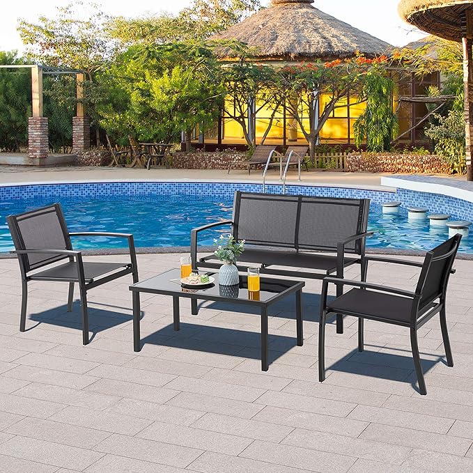Vongrasig 4 Pieces Patio Furniture Sets, Outdoor Patio Conversation Sets
