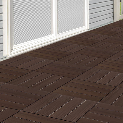 Interlocking Deck Tiles - 30-Pack 11.6-in Wood Plastic Composite All-Weather Outdoor Flooring Balcony Poolside or Patio by Pure Garden (Mocha Brown Woodgrain)