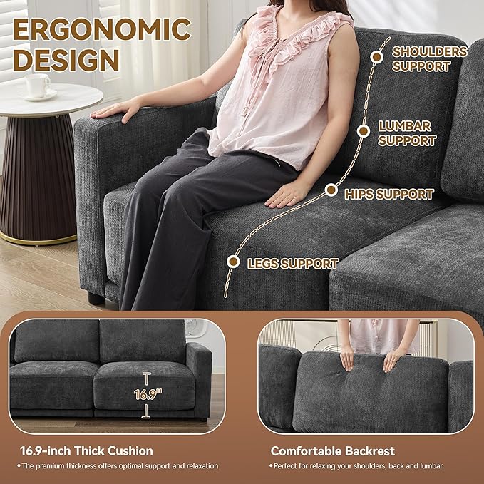 77.4" Chenille Modular Loveseat Oversized Upholstered 2 Seater Sectional Sofa