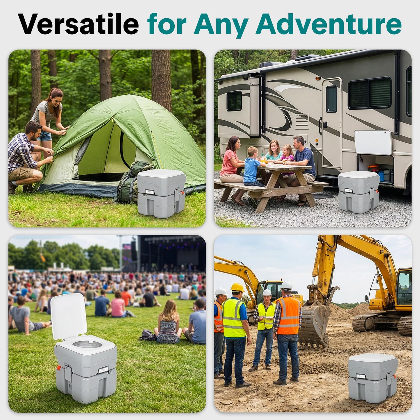 SereneLife 5.2 Gal Portable Camping Toilet For Adults, 100+ Flushes, Porta Potty Camp Toilet with Detachable Waste Tank, Level Indicator, Carry Bag, Suitable for Camping, Hiking, and Boating