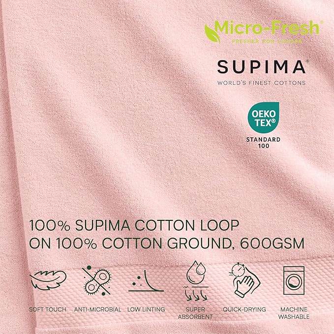 Lacoste Heritage 100% Supima Cotton Bath Towel, Light Pink, Premium Super Soft