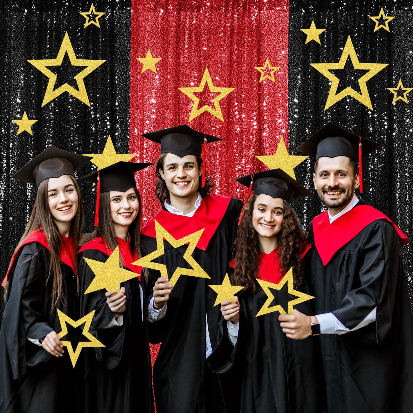 Fuyoooo 30 Pcs Large Gold Star Cutouts Paper Decorations 3 Sizes 6" 9.8" 10.6" Double Printed Star Cardboard Wall Decor Confetti Cutouts for Graduation Classroom Wall Bulletin Board Decor