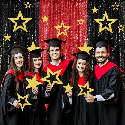 Fuyoooo 30 Pcs Large Gold Star Cutouts Paper Decorations 3 Sizes 6" 9.8" 10.6" Double Printed Star Cardboard Wall Decor Confetti Cutouts for Graduation Classroom Wall Bulletin Board Decor