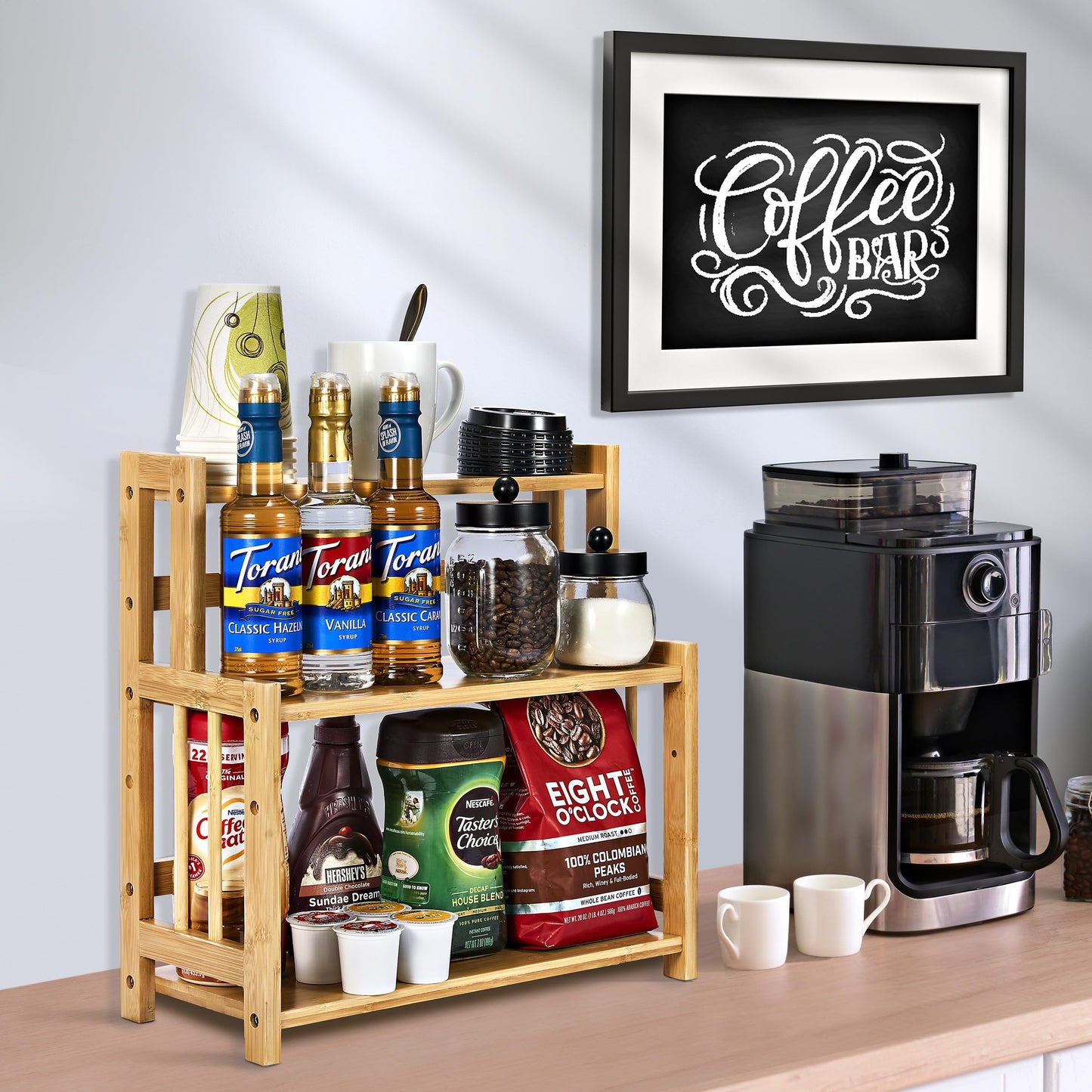 Sorbus Kitchen Countertop Organizer Bamboo Wooden Counter Storage Shelf Rack for Spice, Soap, Skin Care, Makeup Display Stand, Bathroom Shelves, Vanity, Office (3-Tier)