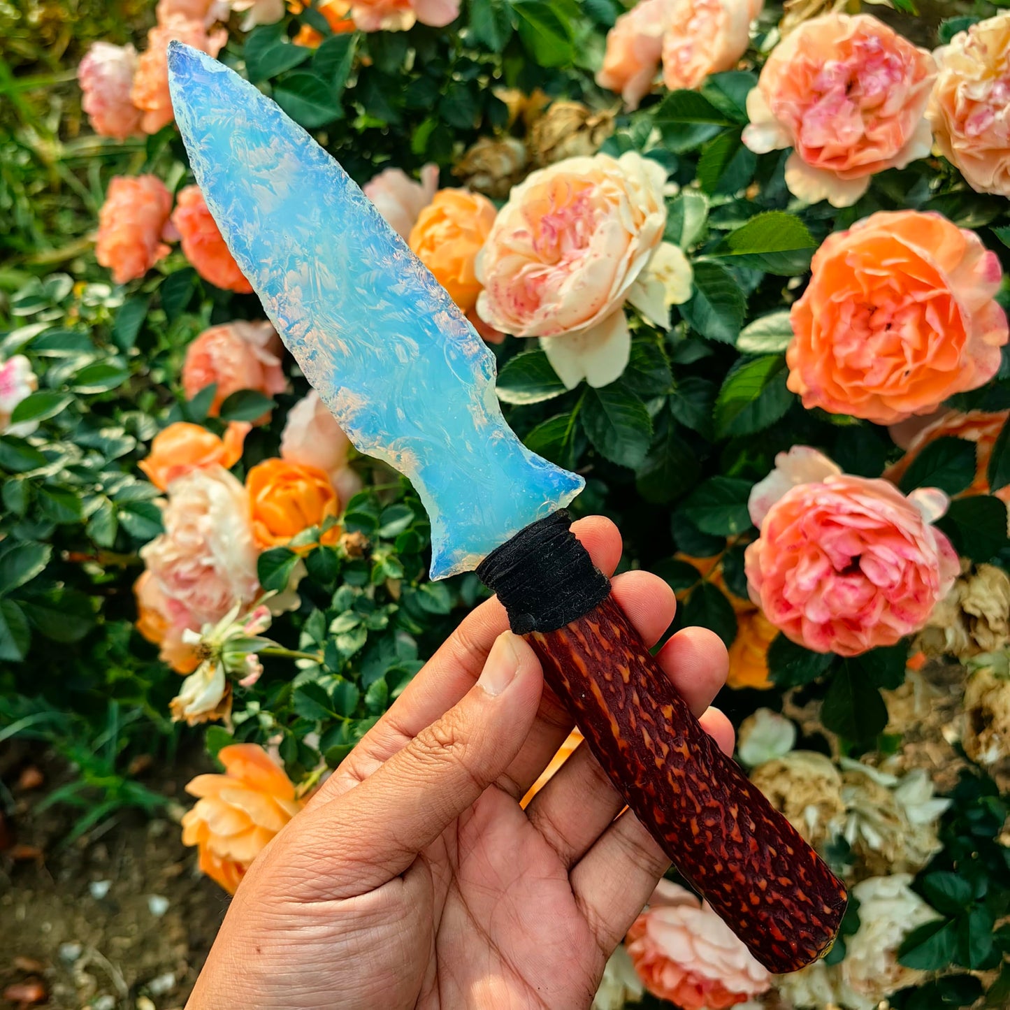 Handmade Opal Obsidian Crystal Arrowhead Knife | Healing Stone for Chakra Balancing | Spiritual Tool, Meditation Gift, Natural Gemstone Decor (Opal Arrow knife2)
