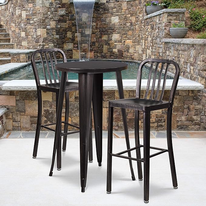 Flash Furniture Gael Commercial Grade 2 Pack 30" High Black-Antique Gold Metal