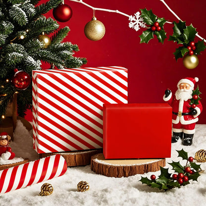 WRAPAHOLIC Reversible Wrapping Paper - Mini Roll - 17 Inch x 33 Feet - Red and Stripes Design for Christmas, Birthday, Holiday, Wedding, Baby Shower