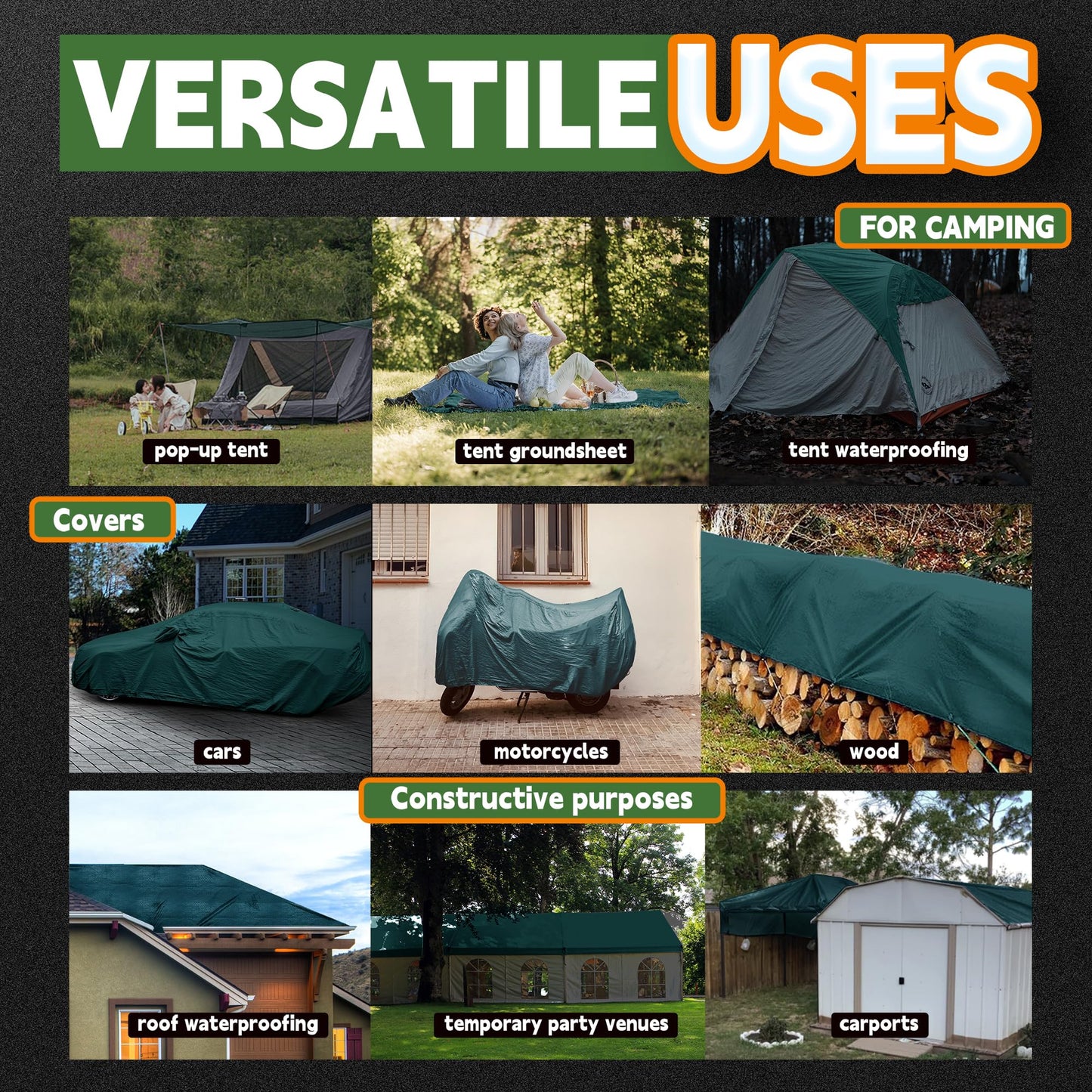 RAINDEWAY 30x50 Feet Tarp, Green Large Tarps,5.5 Mil Thick,Multipurpose Waterproof Poly Tarps Cover with Metal Grommets and Reinforced Edges