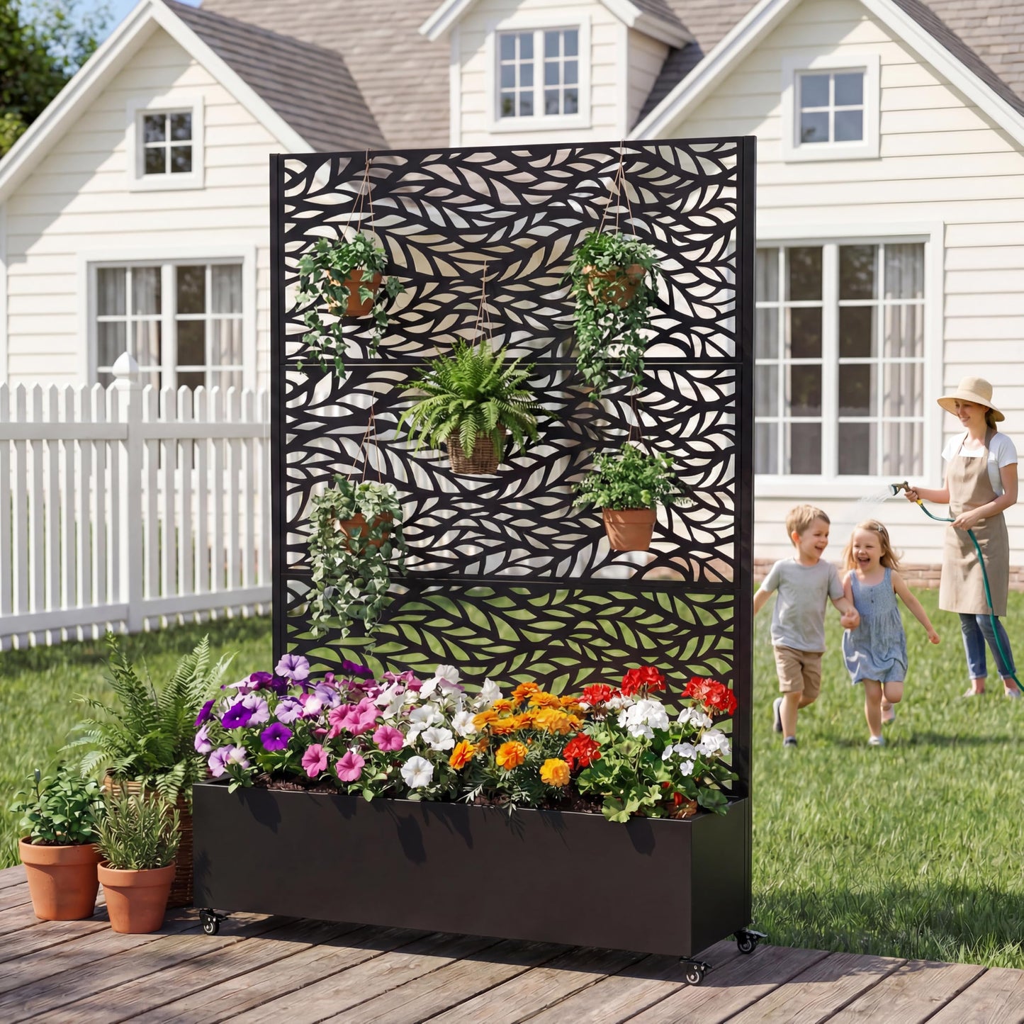 Galvanized Metal Raised Garden Bed with Wheels & Trellis – 73"x47"x16" Portable Planter Box for Climbing Plants, Vegetables & Vines | Rust-Resistant, with Privacy Screen & Drainage Holes (Shape 1)