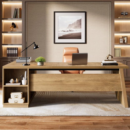 Tribesigns 78" L Shaped Desk with Drawers, Large Executive Office Desk with File Cabinet and Shelves, Modern Corner Computer Table Business Furniture for Home Office, Brown