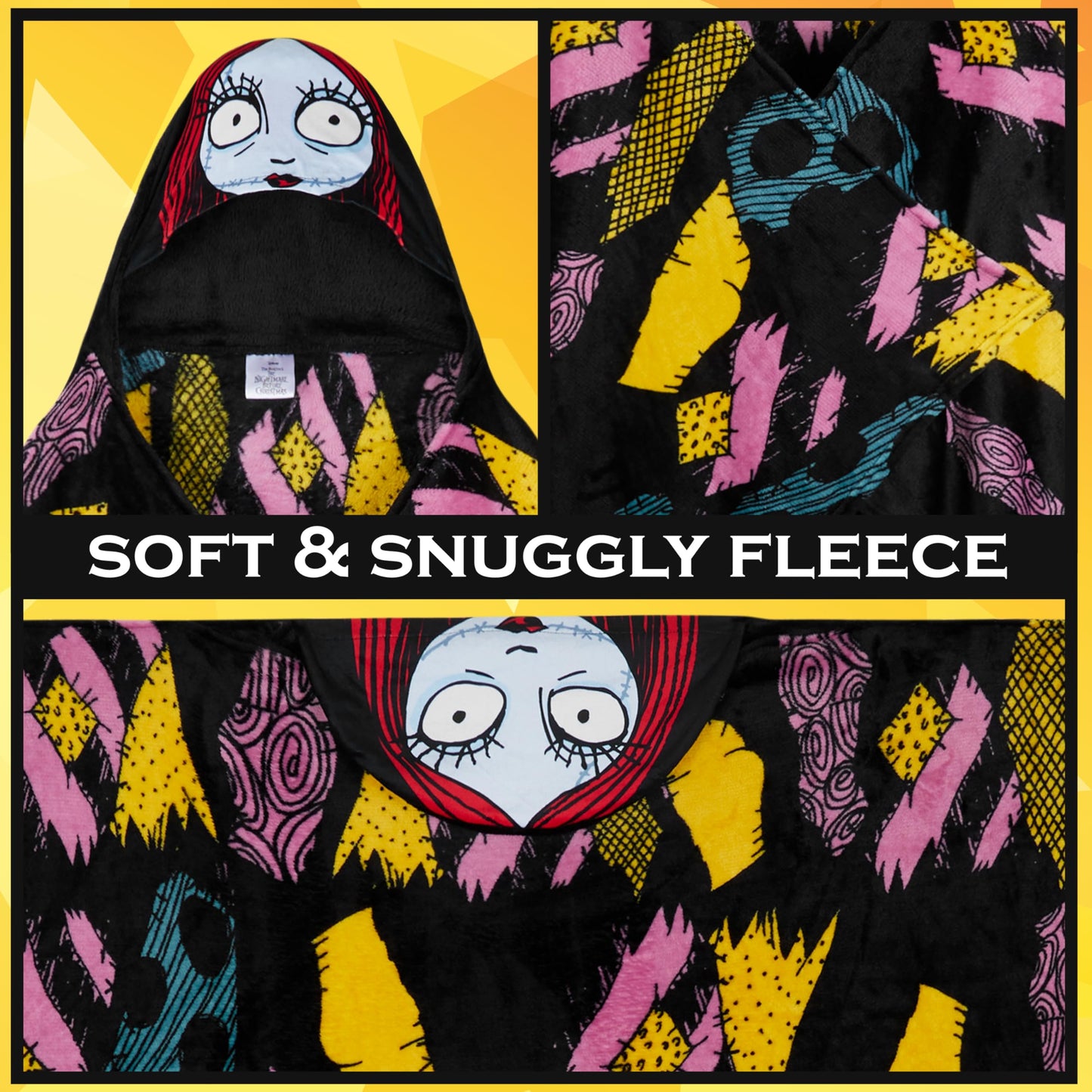 Disney The Nightmare Before Christmas Adult Blanket with Hood 51x59 in, Fleece Wearable Blanket Loungewear, Warm, Cozy Gifts for Women, Men (Black NBC)