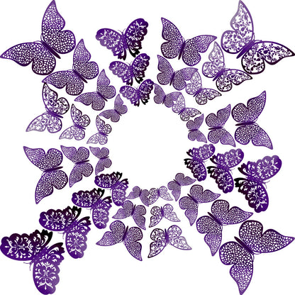 Bememo 72 Pieces 3D Butterfly Wall Decals Sticker Decal Wall Decor Art Decorative Sticker 3 Sizes for Room Offices Bedroom Bathroom Living Room Decor(Purple)