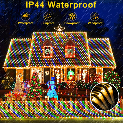 KNONEW Christmas Net Lights 420 LEDs 13ft x 6.6ft Outdoor Mesh Lights Connectable Waterproof 8 Modes & Timer Plug-in Net Fairy Lights for Bushes Garden Party Wedding Holiday,Multicolor