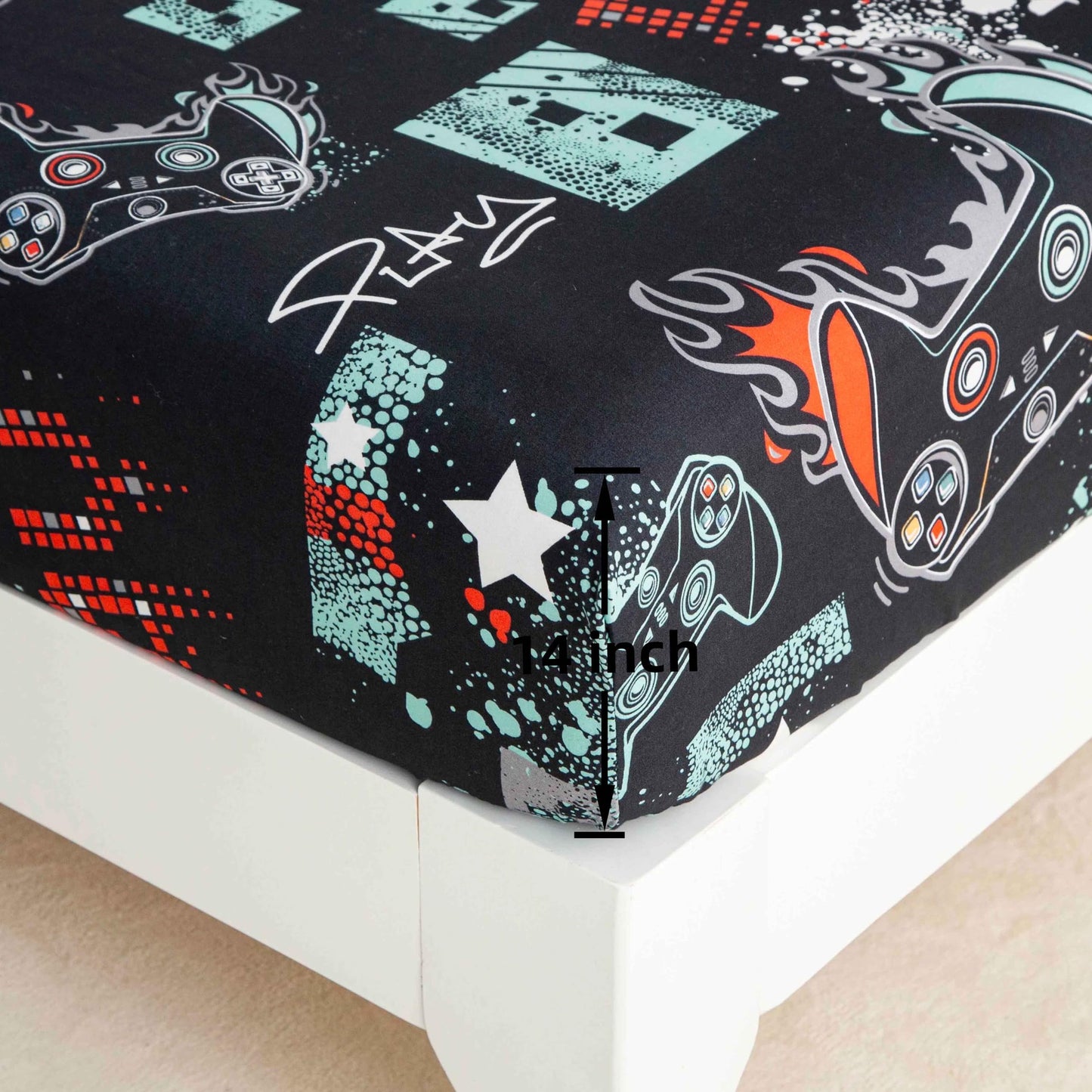 SDY 4 Pieces Game Sheet Sets Queen Size,Great Cartoon Microfiber Bed Sheets Sets,for Boys, Girls, Kids and Toddler, Bed in A Bag Packaged with 1 Fitted Sheet+ 1 Top Flat Sheet + 2 Pillowcases