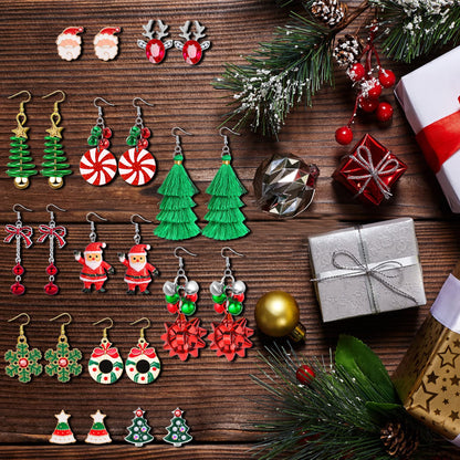Natonhi 20 Pairs Christmas Earrings for Women, Holiday Xmas Dangle Earrings Bow Tree Bells Snowflake Light Earrings Studs Earrings Set for Bulk Girls Christmas Jewelry Gifts