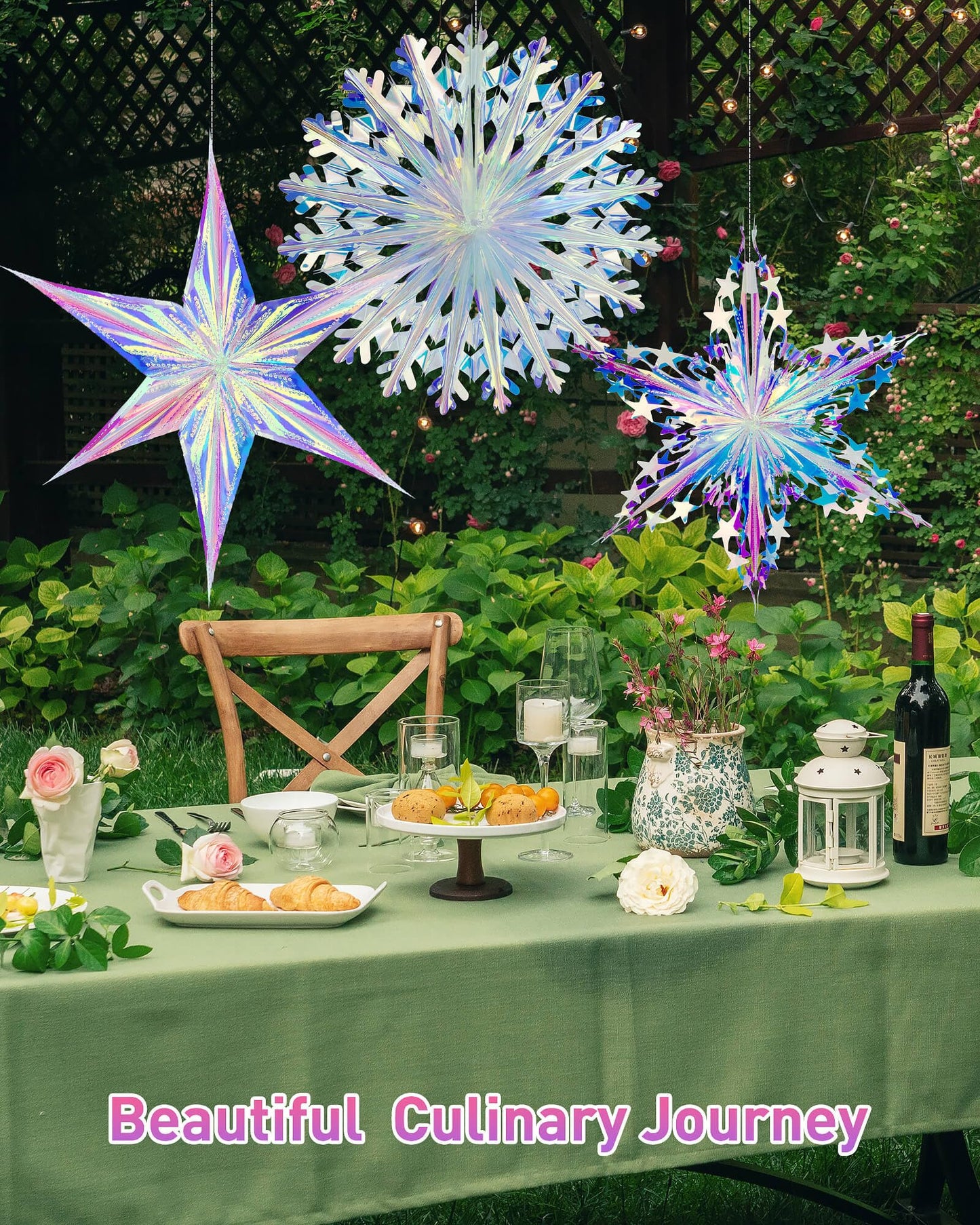 Vomika 3Pcs Iridescent Snowflakes Hexagram Stars Hanging Ornaments