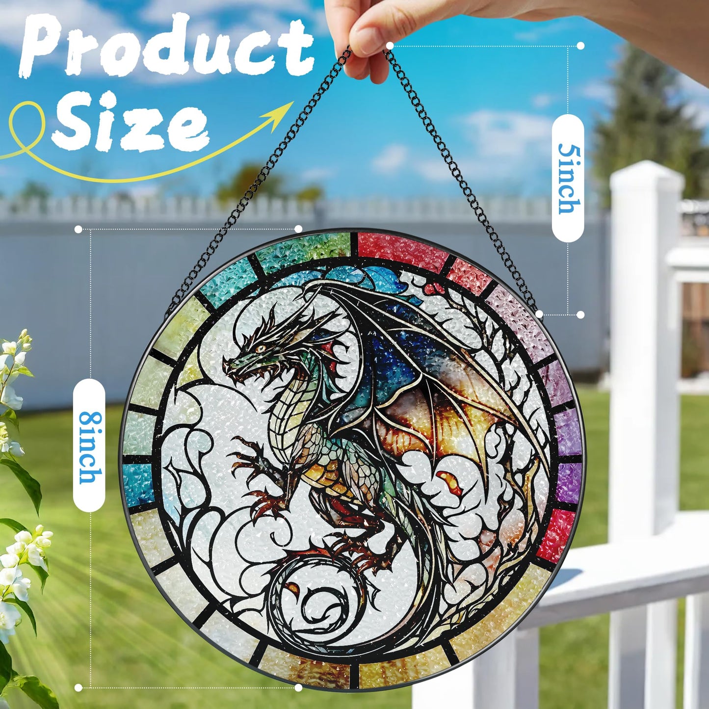 8 Inch Stained Glass Suncatcher Ornament, DOUHASU Dragon Sun Catchers Indoor Window, Stained Glass Window Hanging, Home Decor, Dragon Lovers Gifts for Men, Dad, Husband, Boyfriend