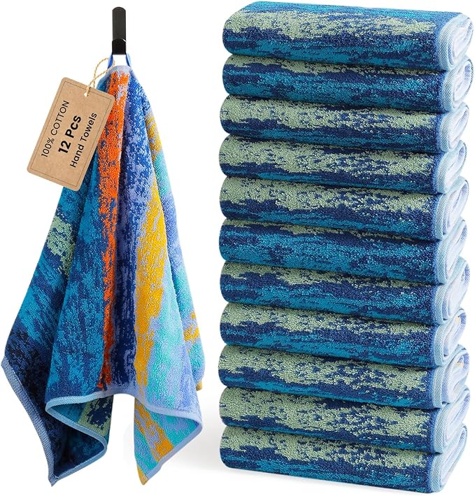 SEMAXE 12 Pack Hand Towels for Bathroom, 100% Cotton Towels