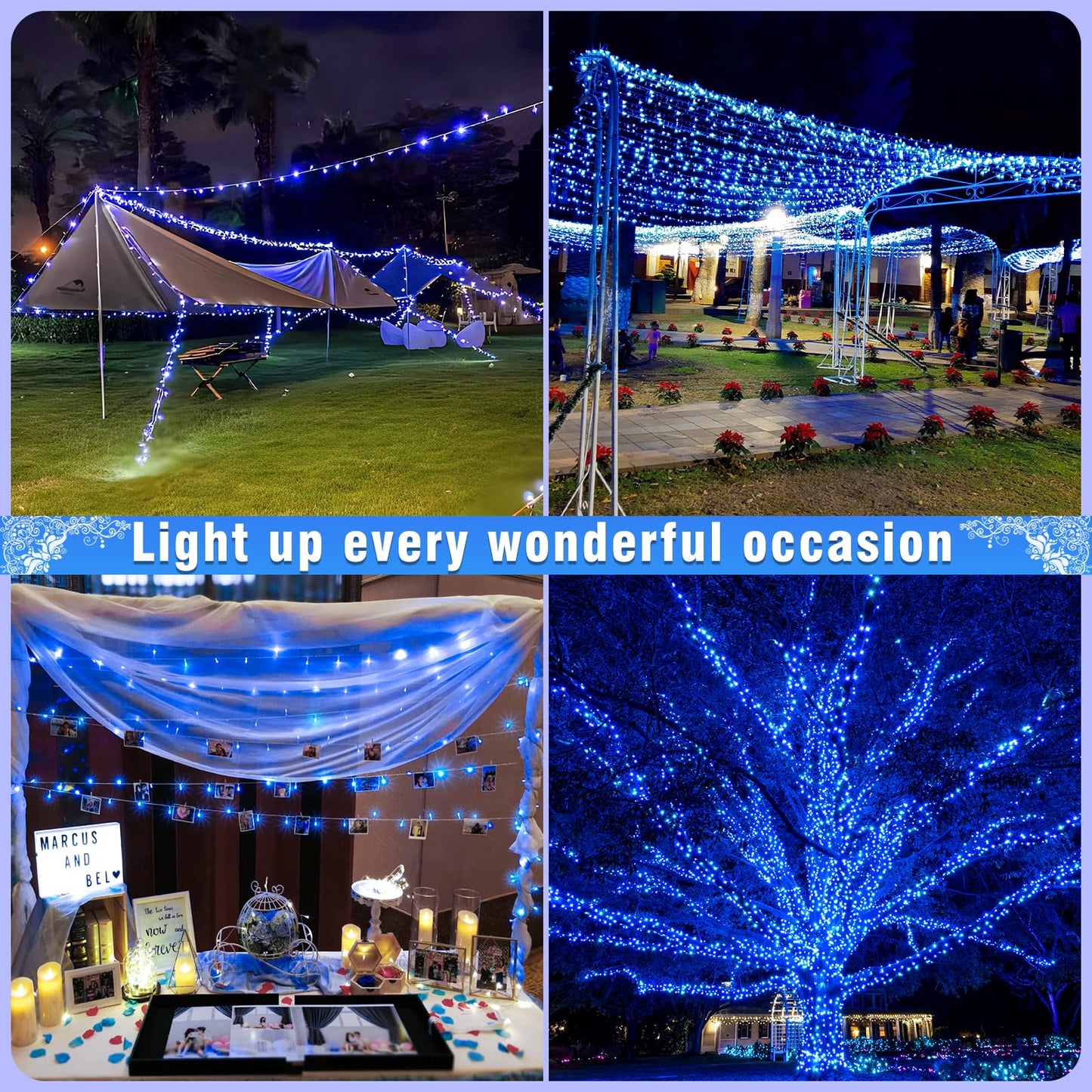 Nielfoi 100FT 300 LED Outdoor String Lights, Plug in Connectable Christmas Lights Indoor, Waterproof 8 Modes String Lights for Outside House Room Wedding Patio Garden Holiady Decorations, Blue