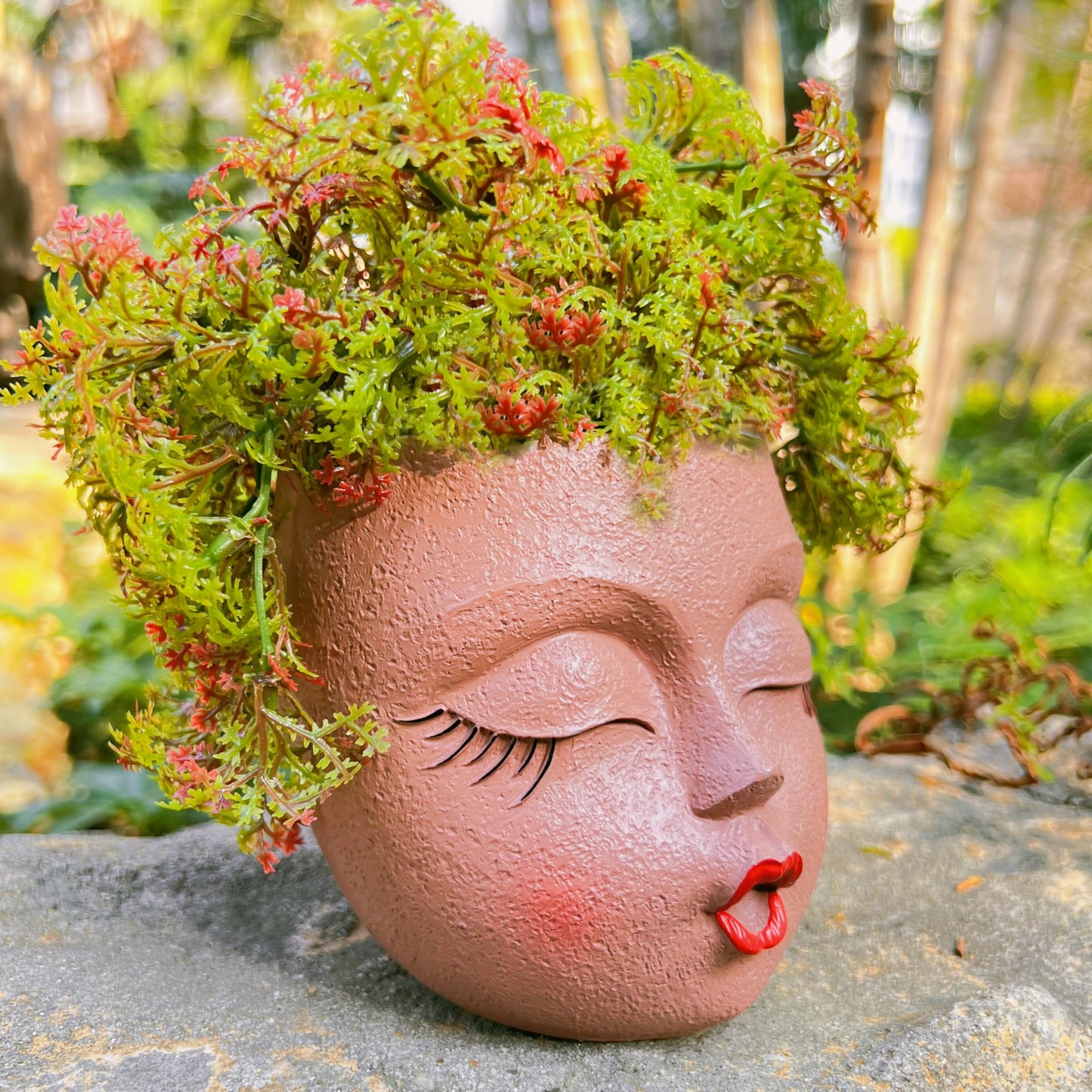 EylbKey Cute Face Planter Pot Handmade Head Planter for Succulent Resin Flower Pots Kiss Face Plant Pots for Indoor and Outdoor Plants Brown 1Pack