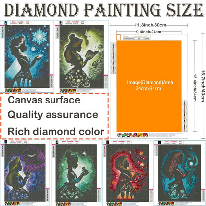 12 Pieces Princess Diamond Painting Kit, 5D Adult Diamond Art, Round Full Diamond Digital Painting Kit, Gemstone Art Painting Kit, DIY Diamond Painting Kit for Beginners (11.8x15.7in)