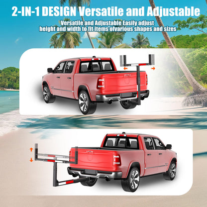 TRUSOON Upgrade Truck Bed Extender Hitch Mount, 2-in-1 Adjustable Kayak Hitch Extender, Heavy Duty Steel and 1000 lbs Load Capacity with Hitch Tightener Anti Rattle Stabilizer for Canoe, Lumber