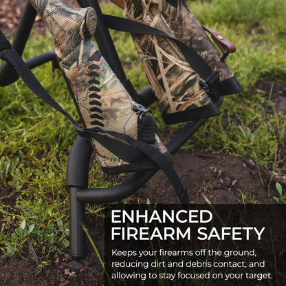 Devos Outdoor RangeRack | Portable Rifle Shotgun and Bow Stand | Ultralight Compact Folding Design | Stable for 1 to 4 Firearms or Compound Bows | Weather Resistant Aluminum Frame