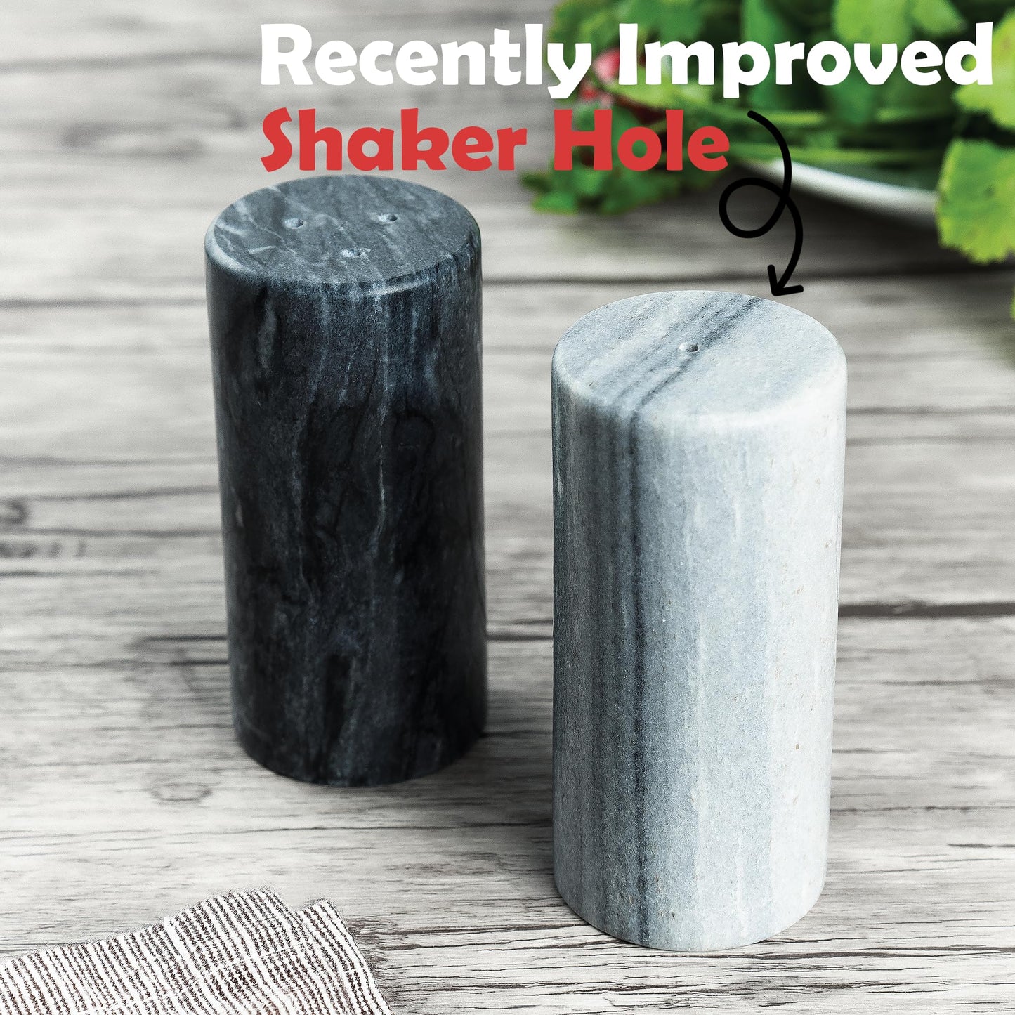 Fox Run White and Black Marble Salt and Pepper Shaker Set, Set of 2 Modern Salt and Pepper Shakers