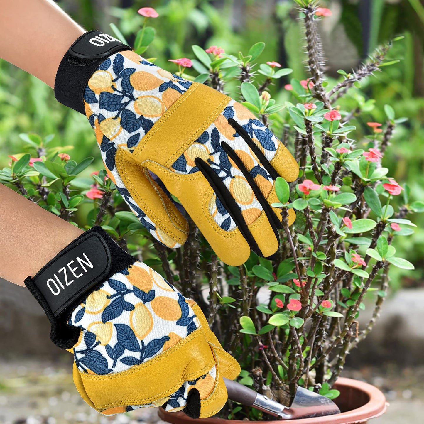 Cowhide Leather Thorn Proof & Puncture Resistant Gardening Gloves for Women and Men, Touchscreen Compatible Working Gloves for Weeding, Digging, Planting, Gardening Gifts for Women (Yellow, 1 pair, M)