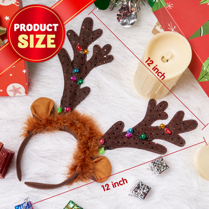 JOYIN 4 PCS Christmas Light Up Antler Headband, Long Antler Headband for Adult Kids Christmas Party Favor Supplies Xmas Accessories Holiday.