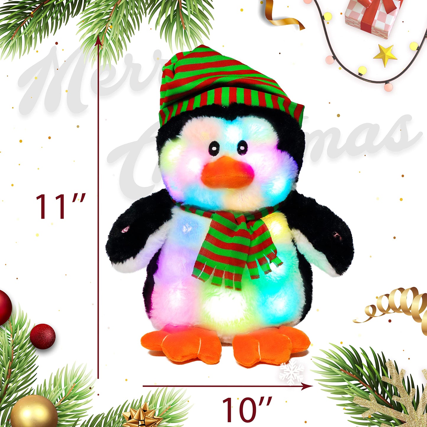 Cuteoy Light-up Singing Plush Penguin LED Musical Stuffed Animal Adjustable Volume Lullaby Plushies Birthday Christmas Toy Gifts for Kids Toddler Girls, 11"