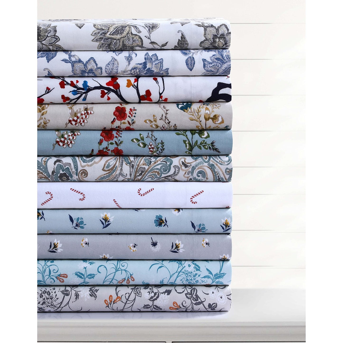 Tribeca Living Katy Floral 170-GSM Flannel Extra Deep Pocket Sheet Set Queen Green, (KATYSHEQUBL)