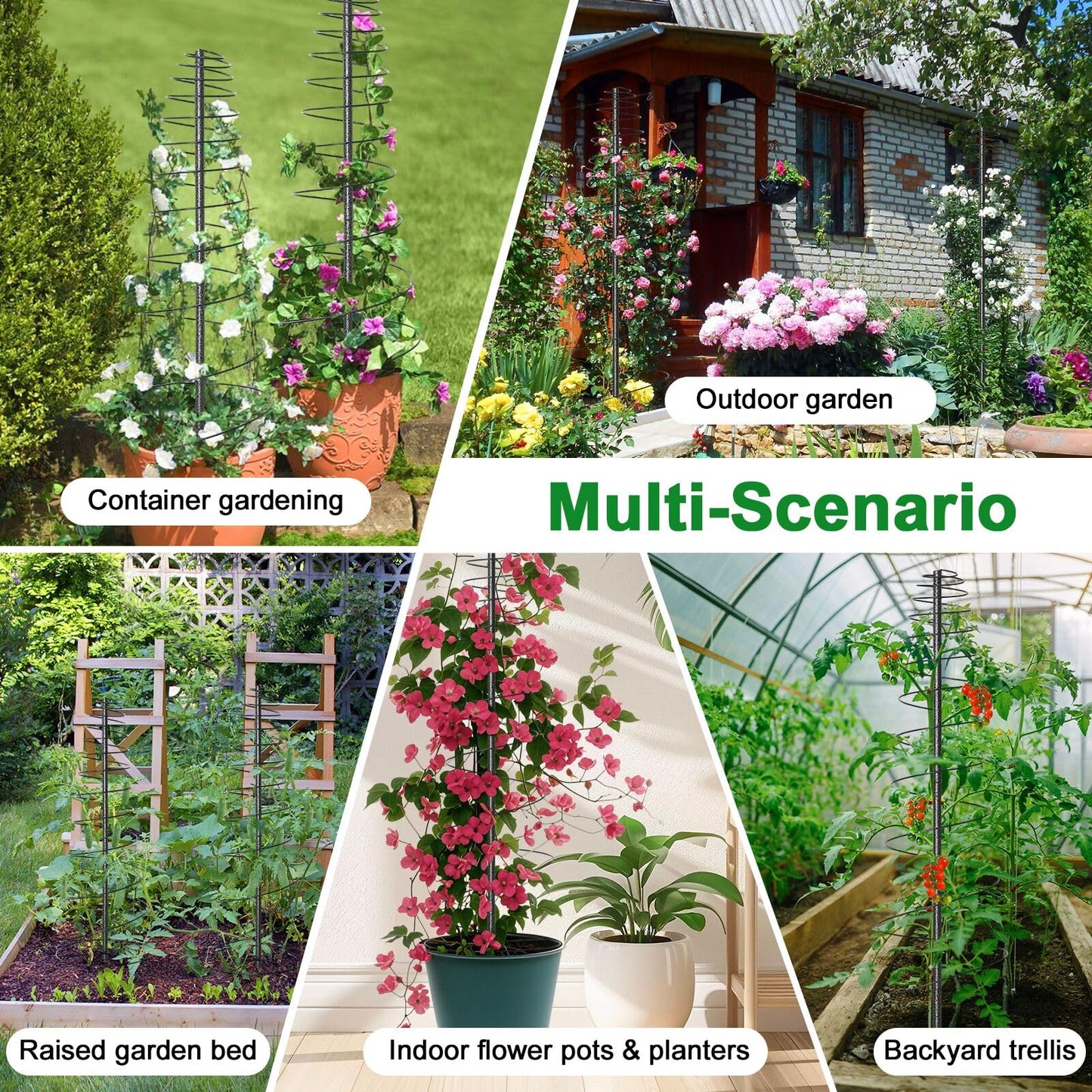 Spiral Frame Trellis for Climbing Plants Outdoor -72" Tall Heavy Duty Metal Garden Plant Tower Support with Anti-Tip Center Pole,for Pole Bean,Berry,Cucumber,Sweet Peas,Clematis,Potted Plants,Vines