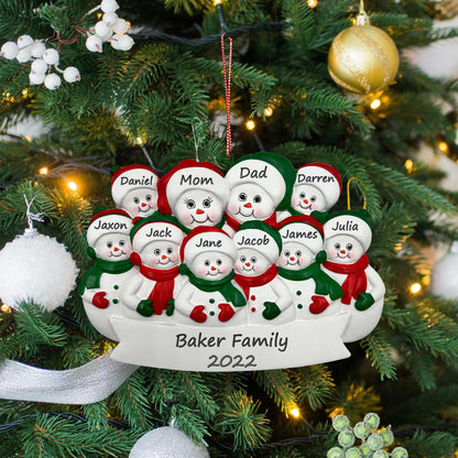 Family 10 Christmas Ornament Personalized, Family Ornament Snowman Ten