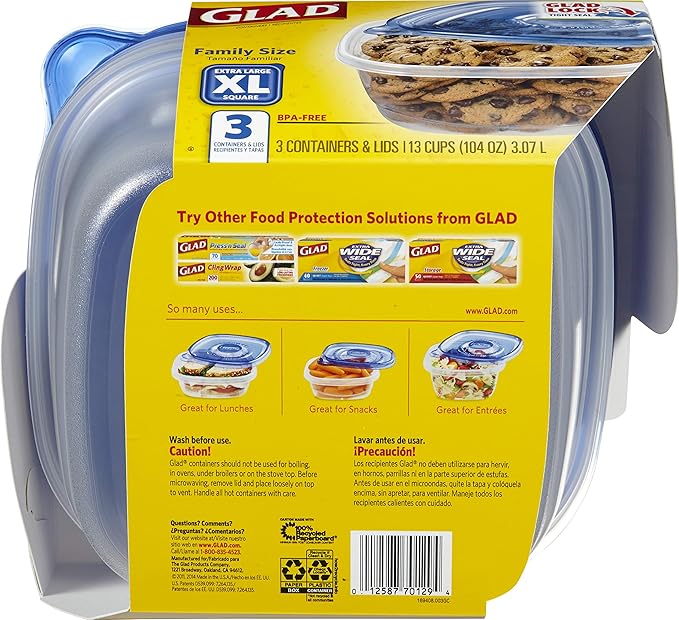 Glad Family Size Food Storage Containers, XL Square