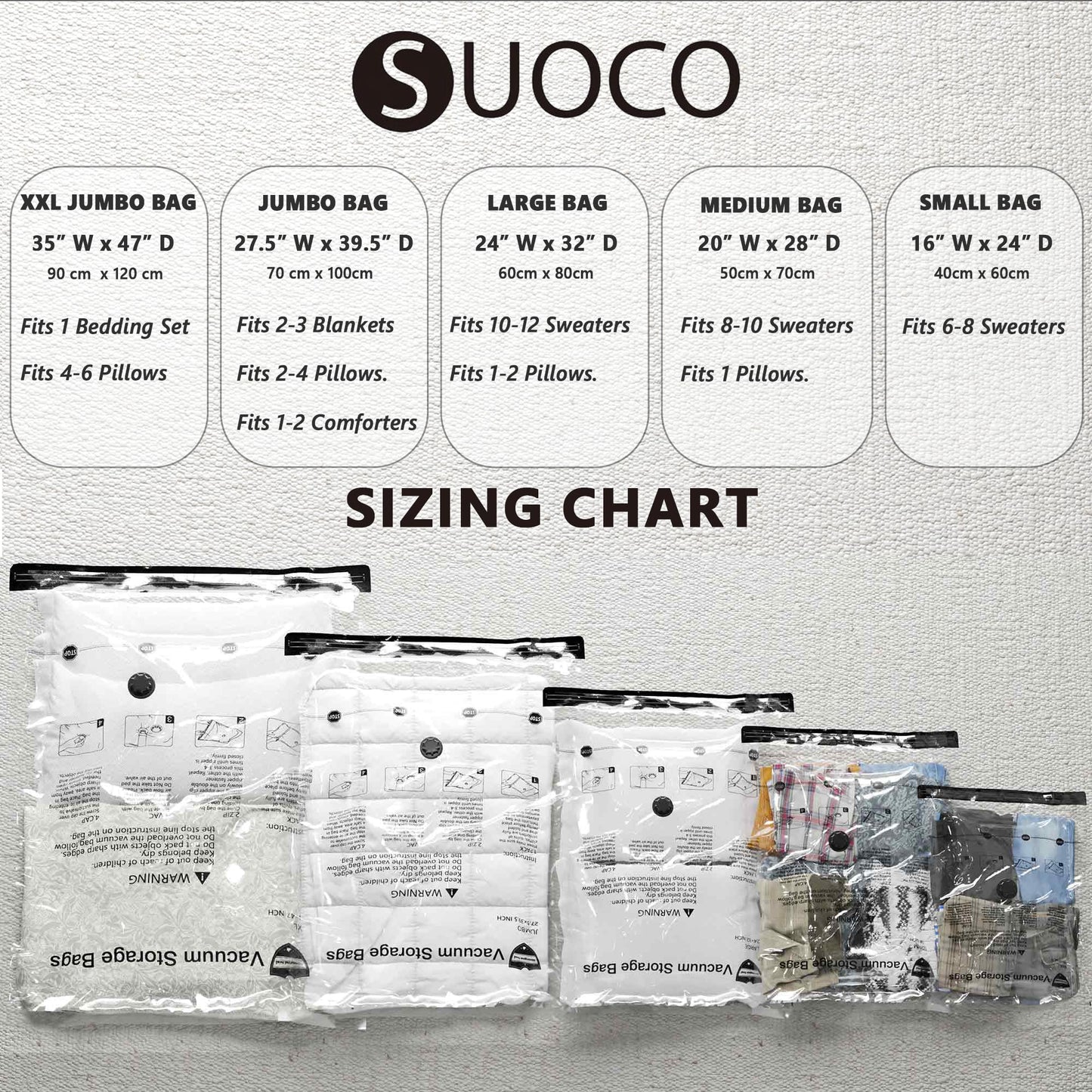SUOCO 8 Jumbo Vacuum Storage Bags, Vacuum Seal Bags for Clothing, Travel Space Saver Bags for Luggage Clothes Pillows Comforters Blankets Bedding