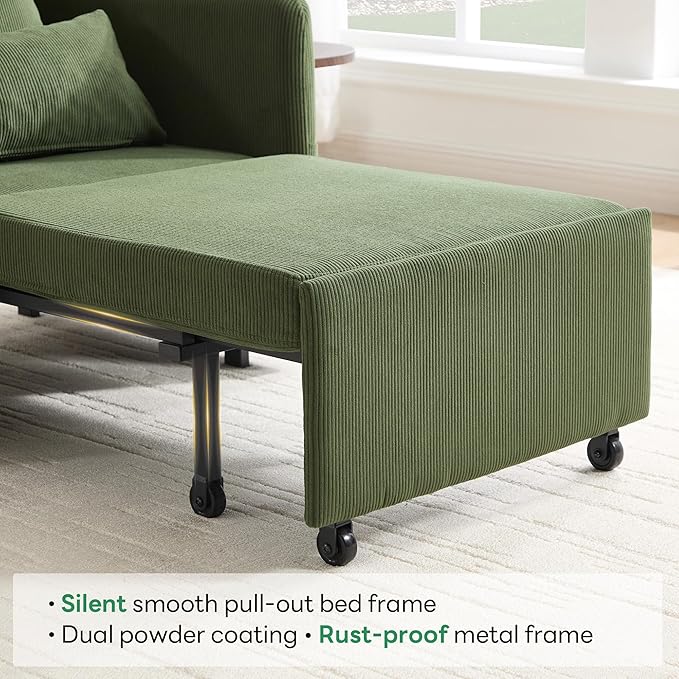 Iroomy 5-Level Adjustable Convertible Sleeper Chair, 3-in-1 Corduroy Pull Out