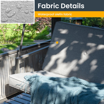 Pamapic 3-Seat Porch Swing with Stand, 990 LBS 2 in 1 Convertible Bed Patio Swings with Canopy Adjustable, Wicker Side Panel Swing Chair Outdoor with Cushion for Backyard, Porch, Garden (Gray)