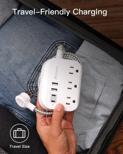 Travel Essentials - Mifaso Power Strip with USB, Compact Flat Plug Extension Cord 5ft with 3 Outlets 4 USB Ports, Non Surge Cruise Must Haves, Cruise Ship Essentials, Dorm Room, Apartment Essentials