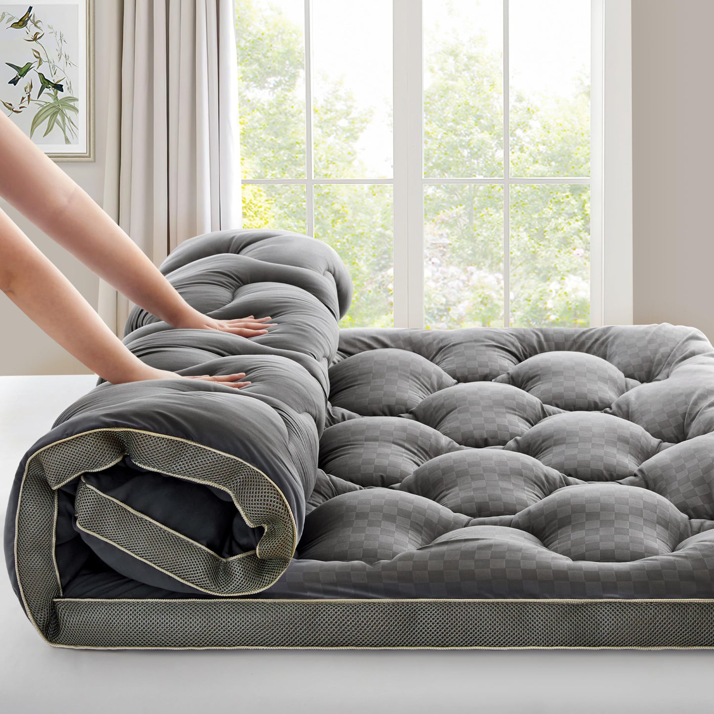 3In Extra Thick Mattress Topper Cooling Pillow Top Airflow Design for Hot Sleepers, Soft Comfort & Supportive, Pressure-Relieving Pad for Back & Side Sleepers, Easy Setup & Wash, Queen 60”*80”