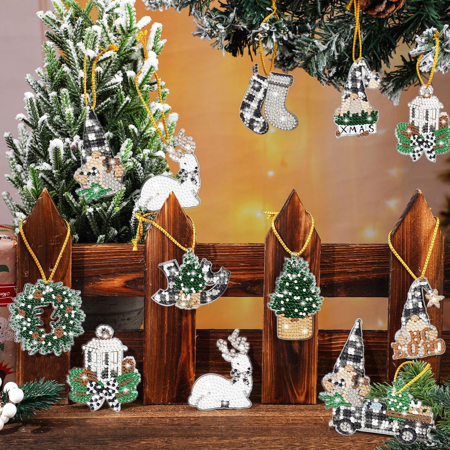 Realspring 20 Pcs Christmas Diamond Art Ornaments 5d Winter Diamond Painting Tree Decorations Has Xmas Hanging Rhinestones Art Kits for Adults Beginners DIY Crafts(Gnome)