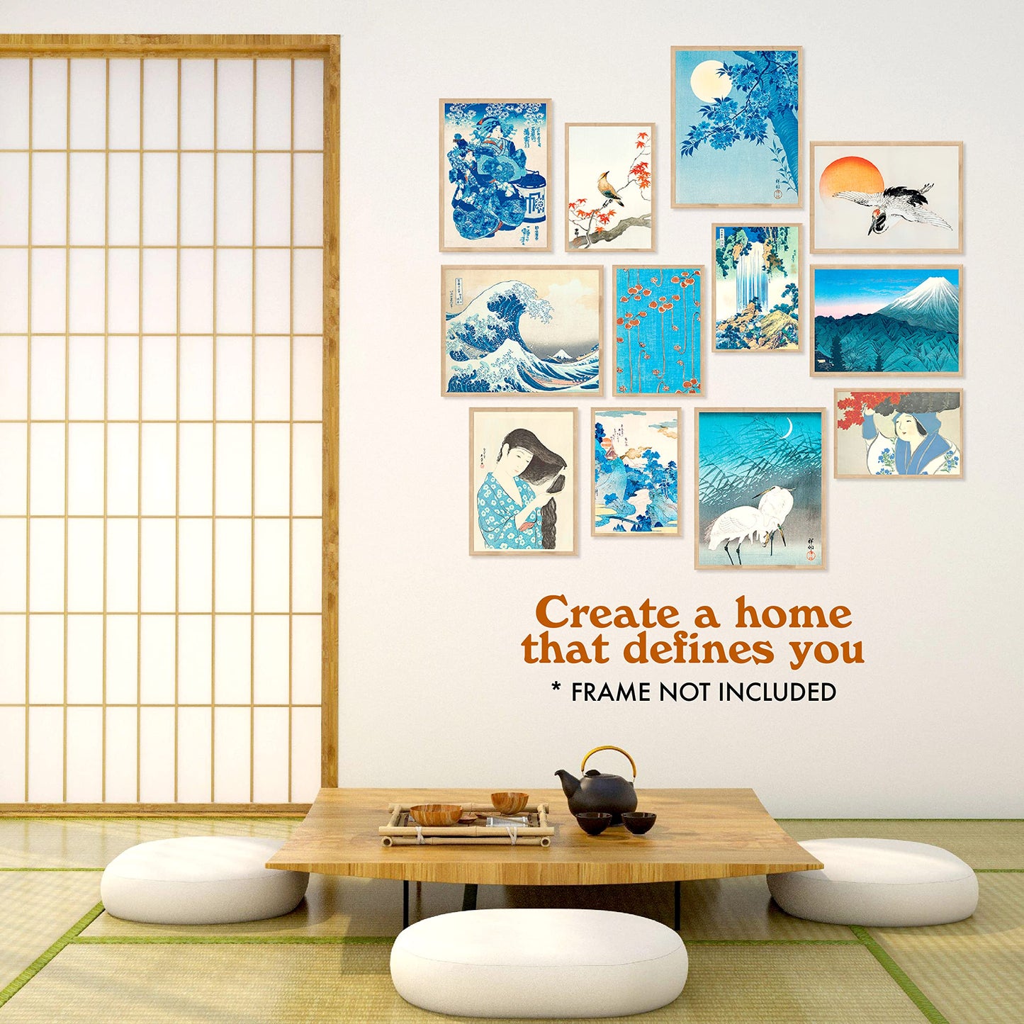 97 Decor Japanese Decor For Bedroom - Japanese Posters For Wall, Blue Japan Wall Art Prints, The Great Wave Off Kanagawa Hokusai Paintings Asian Decorations For Home (unframed)