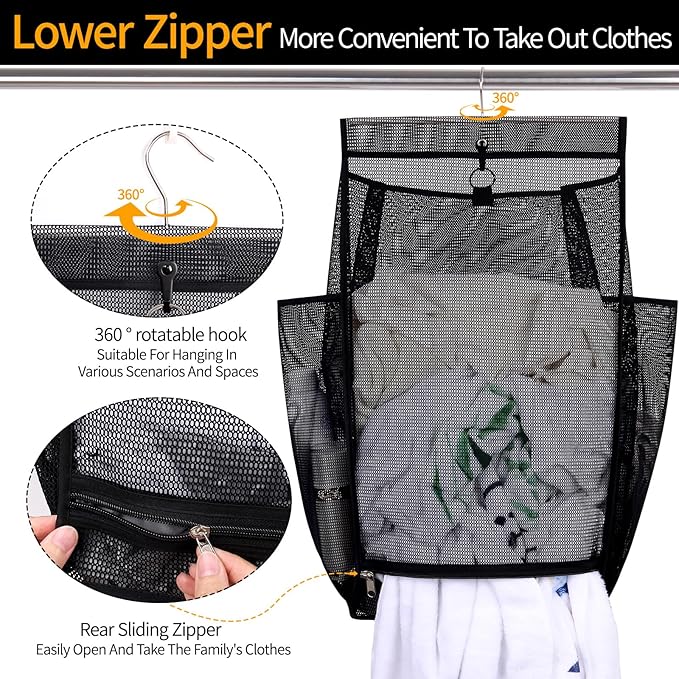 Hanging Collapsible Breathable Mesh Laundry Hamper, Fast Drying Portable Space
