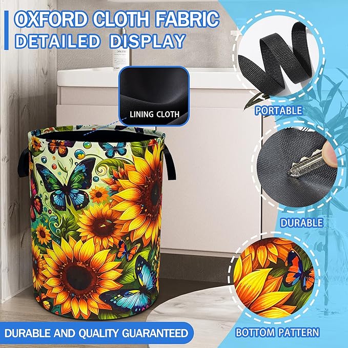 Beautiful Butterfly Sunflower Laundry Basket Oxford Cloth Laundry Hamper