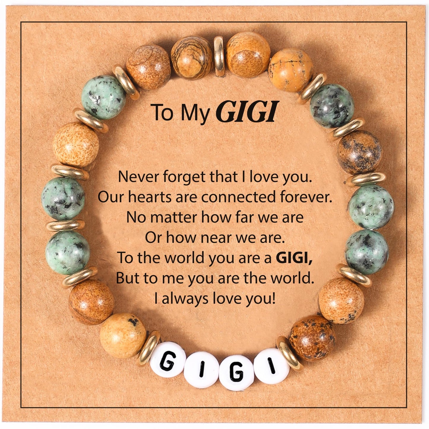 Lamyba Gigi Gifts for Grandma, Sunflower Crochet Decor, Natural Stone Adjustable Bracelet and Keychain Set, Christmas Birthday Mothers Day Gift for Gigi from Grandkids