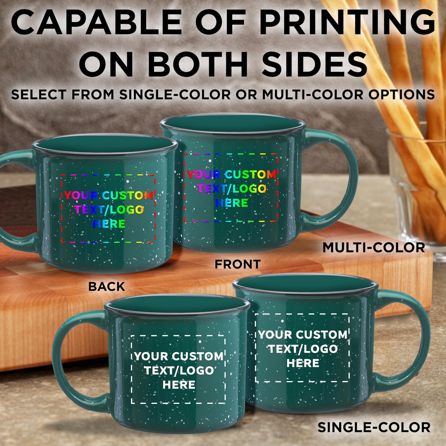 DISCOUNT PROMOS Custom Ceramic Campfire Coffee Mugs 13 oz. Set of 1, Personalized Bulk Pack - Perfect for Tea, Espresso, Cappuccino, Hot Cocoa - Green